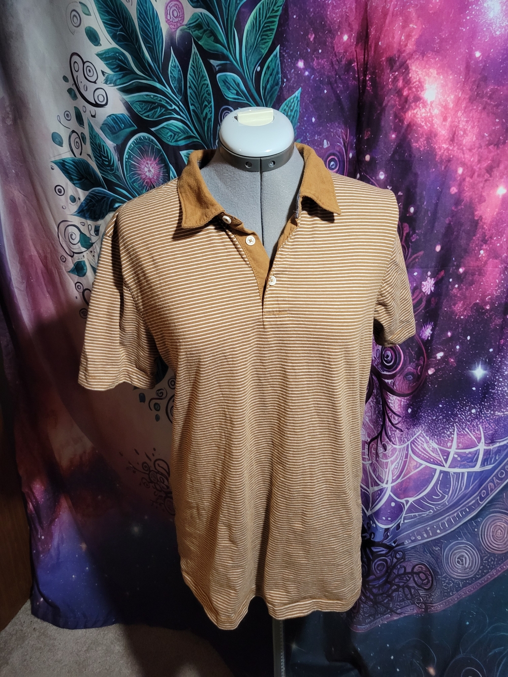 Men's Short-Sleeve Striped Polo in Camel